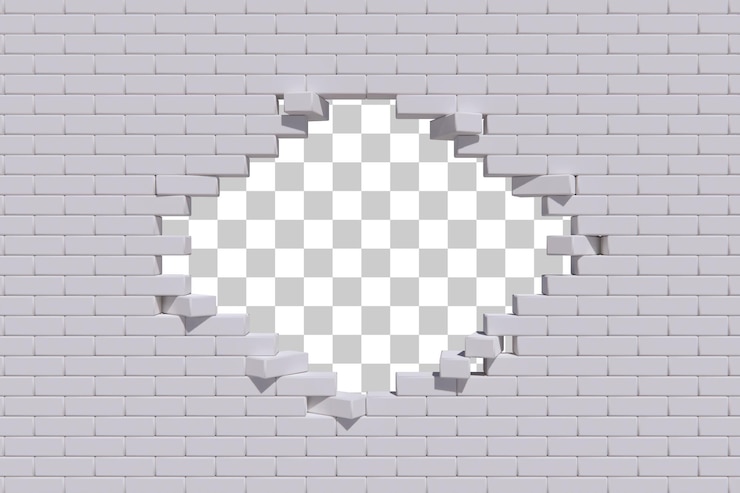 PSD representación 3d de la pared de ladrillos rotos