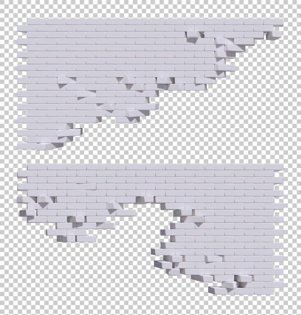 Representación 3d de la pared de ladrillos rotos