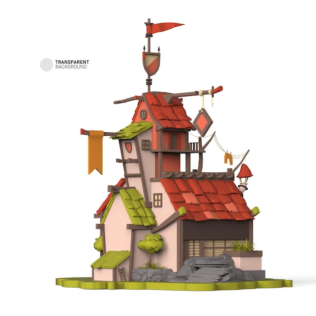 Representación 3d de partes de una casa.