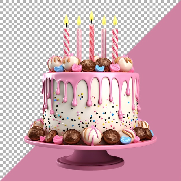 PSD representación 3d de un pastel de cumpleaños con velas sobre fondo transparente generado por ai