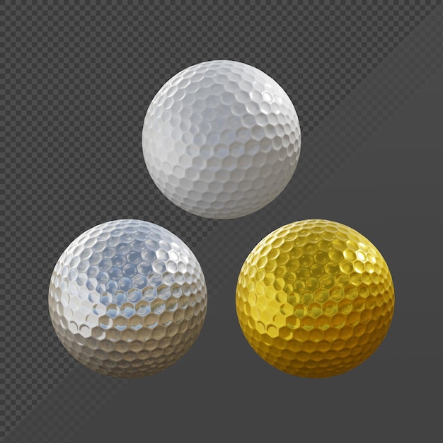 PSD representación 3d de una pelota de golf limpia de color oro plateado y normal