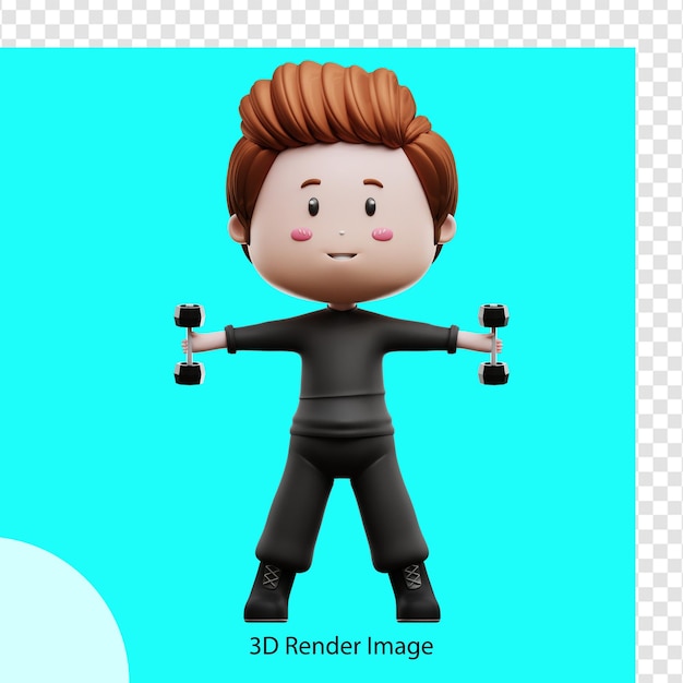 PSD representación 3d del personaje de chico lindo sosteniendo una barra