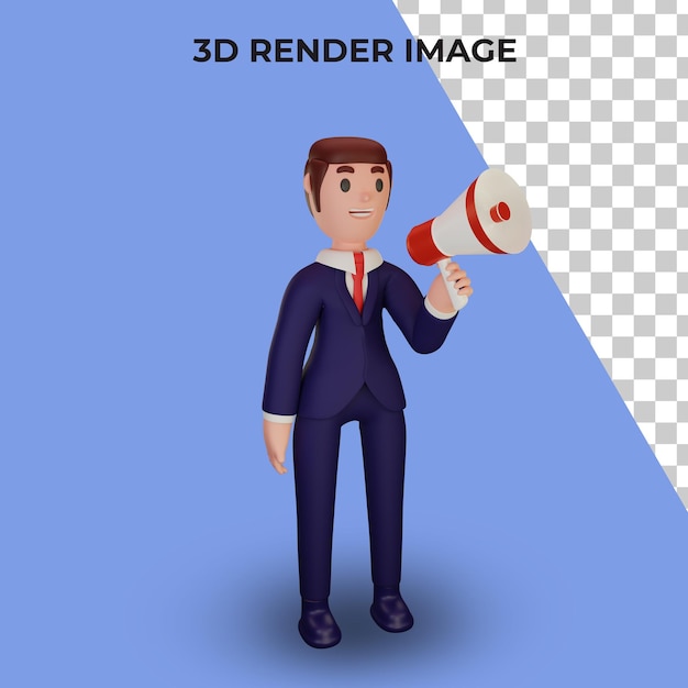 Representación 3d de personaje con concepto de negocio