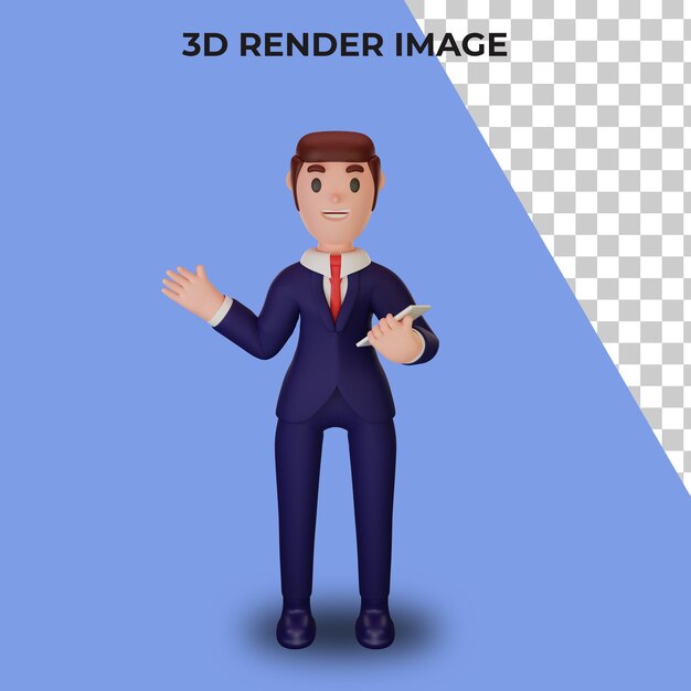 Representación 3d de personaje con concepto de negocio