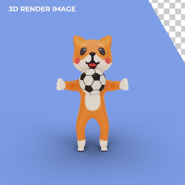 PSD representación 3d del personaje corgi jugando al fútbol