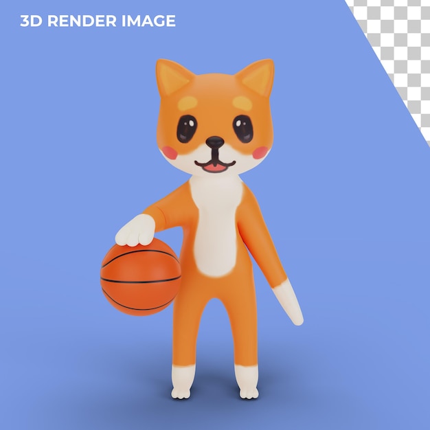 Representación 3d del personaje corgi jugando baloncesto