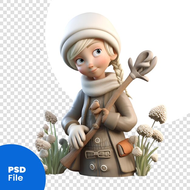 PSD representación 3d de un personaje de dibujos animados con un espantapájaros aislado sobre fondo blanco plantilla psd