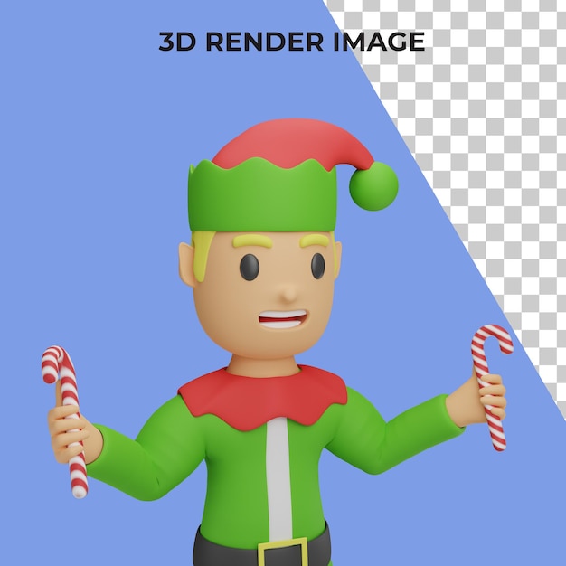 PSD representación 3d del personaje de elfos de santa con concepto de navidad y año nuevo