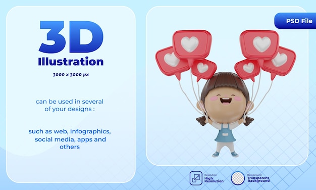 PSD representación 3d de un personaje lindo con amor