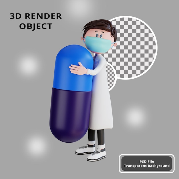 PSD representación 3d del personaje médico con cápsula psd premium