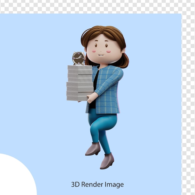 Representación 3d del personaje mujer trabajando