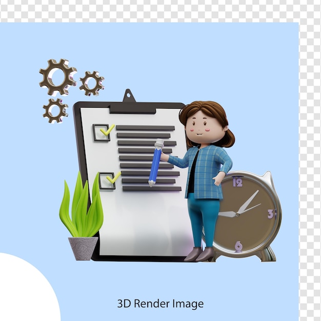 Representación 3d del personaje mujer trabajando