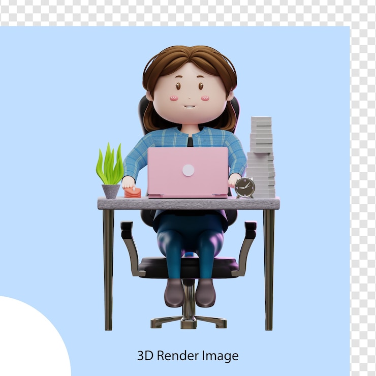 PSD representación 3d del personaje mujer trabajando