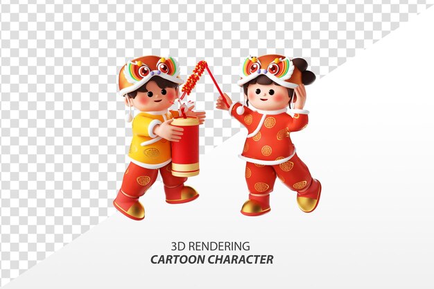 Representación 3d de personajes de dibujos animados de año nuevo chino