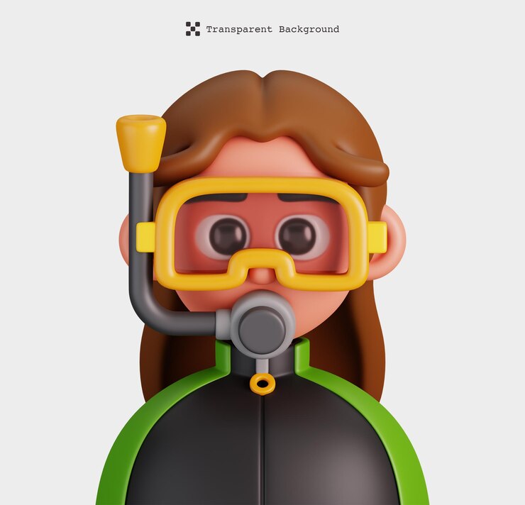 PSD representación 3d de personajes femeninos de buzo aislados iconos de avatar de profesiones y ocupaciones