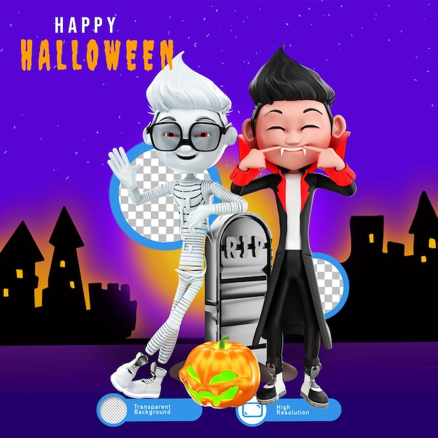 PSD representación 3d de personajes de halloween