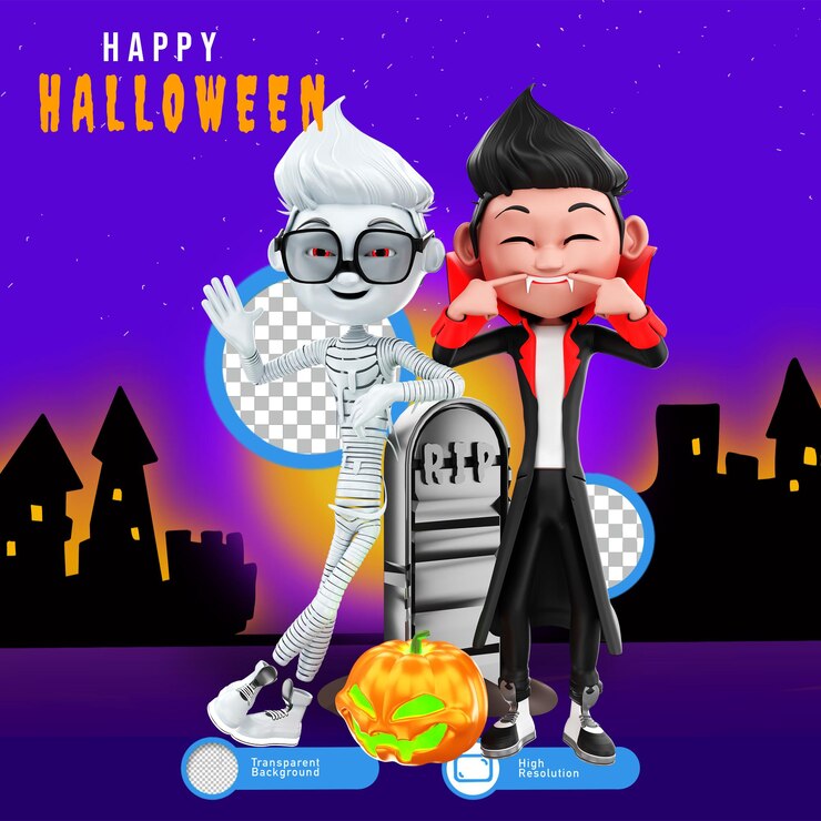 PSD representación 3d de personajes de halloween