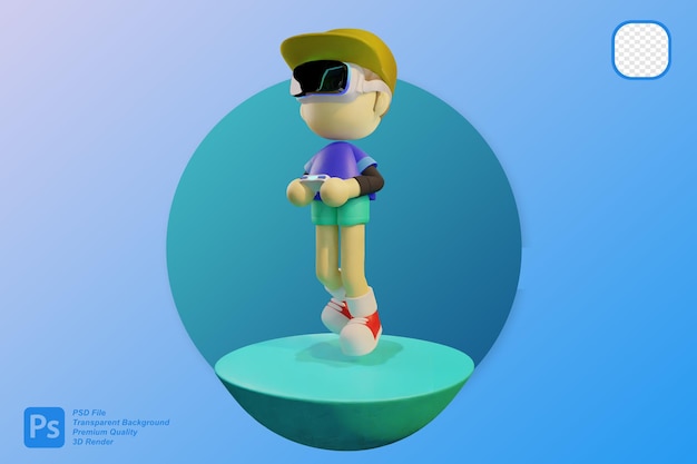 Representación 3D de personajes infantiles jugando VR
