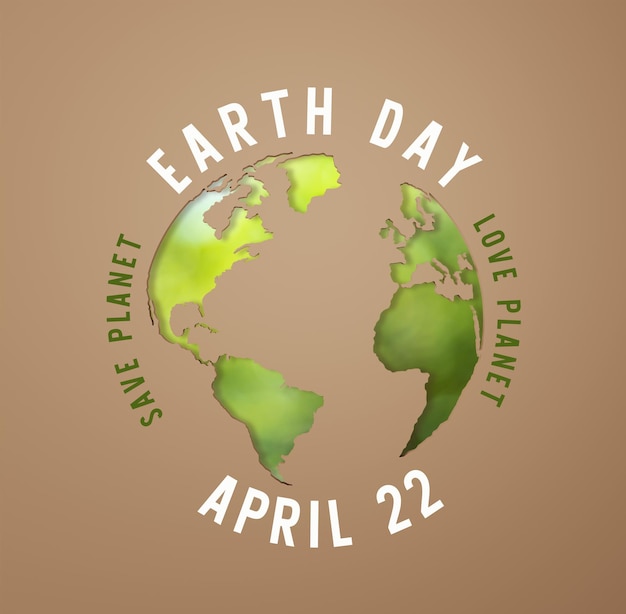 Representación 3d Planeta tierra icono eco papercut sobre fondo marrón Concepto del día de la tierra