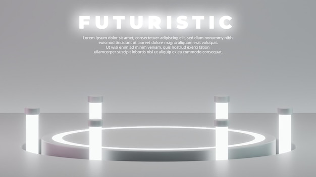 Representación 3d de plantilla de escenario de podio futurista de neón