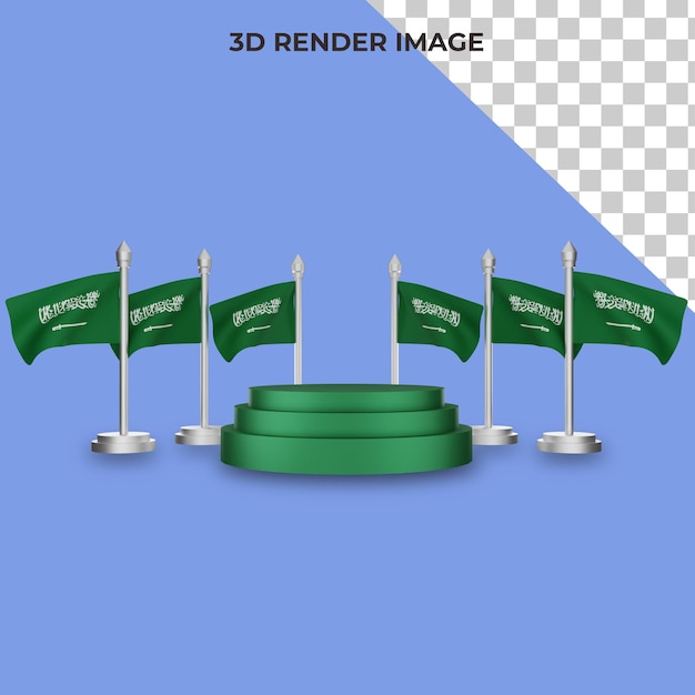 Representación 3d del podio con el concepto del día nacional de arabia saudita psd premium