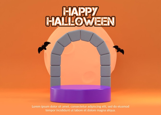 Representación 3d de podio con concepto de halloween para exhibición de productos