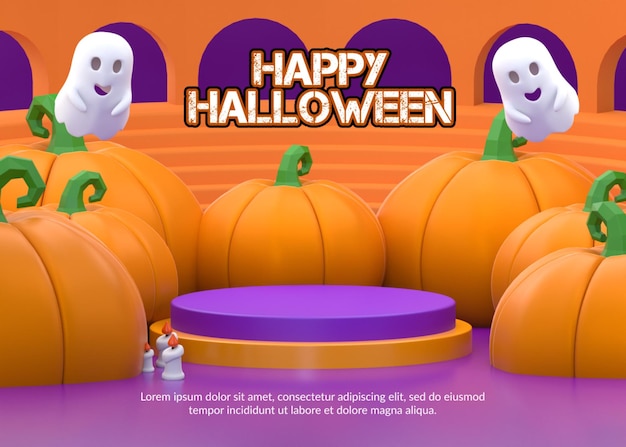 Representación 3d de podio con concepto de halloween para exhibición de productos