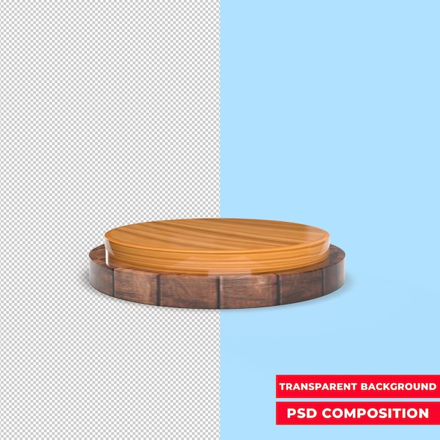 PSD representación 3d de un podio de madera minimalista para la presentación del producto.