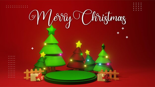 Representación 3d del podio de navidad verde para la colocación de la presentación del producto, venta de podio de casarse con navidad