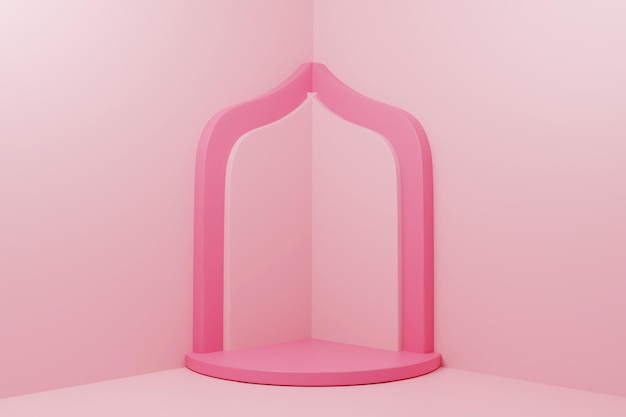 Representación 3d del podio rosa minimalista para la colocación de productos.
