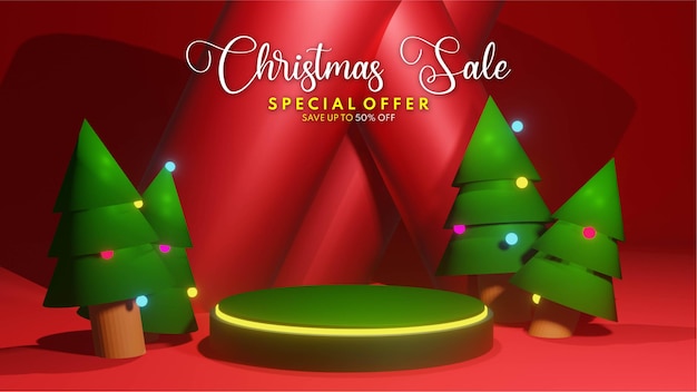 Representación 3d del podio de la venta de navidad para la colocación de la presentación del producto, venta del podio de casarse con la navidad