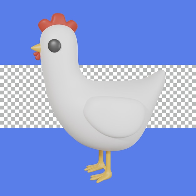 Representación 3d pollo blanco blanco rojo y amarillo color transparente