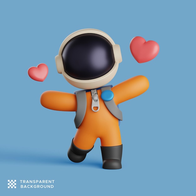 PSD representación 3d de la pose de enamoramiento de astronauta. linda ilustración de personaje