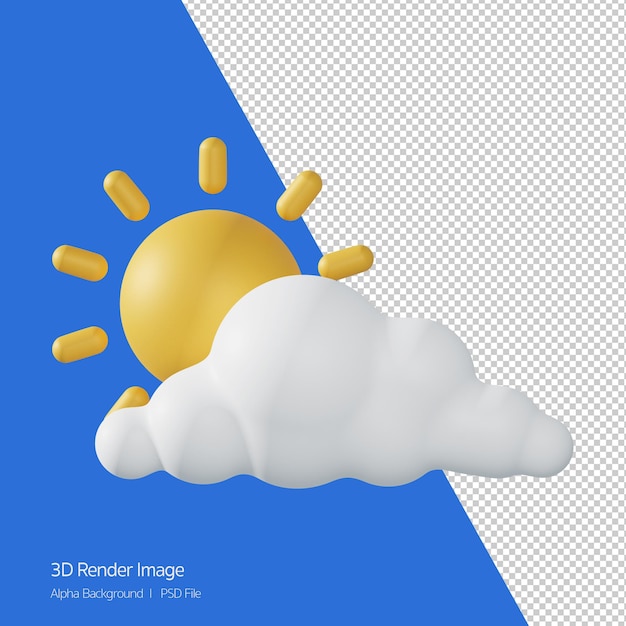 Representación 3d de la previsión meteorológica 'parcialmente nubladomostlycloudy' aislado en blanco.