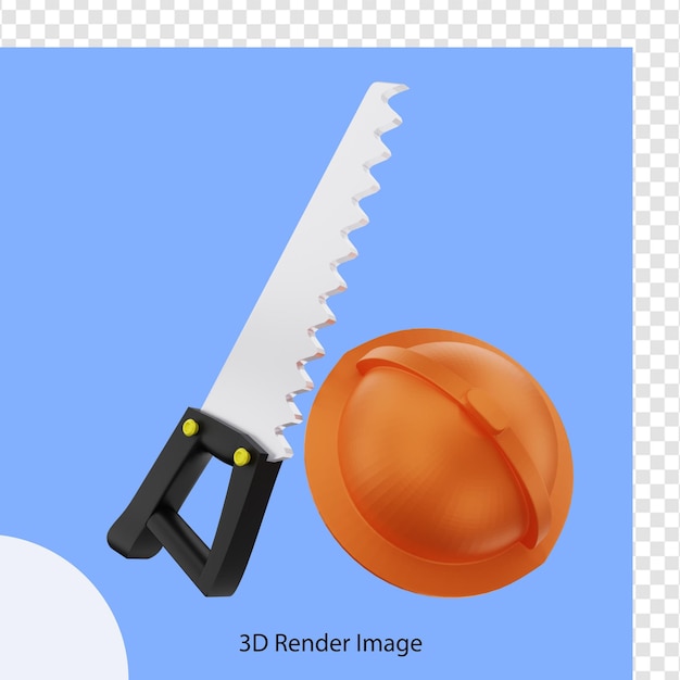 PSD representación 3d del proyecto de sierra y casco de construcción