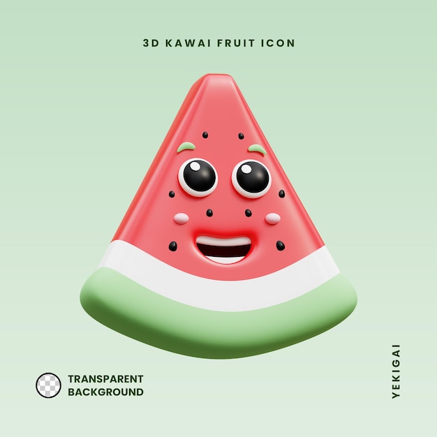 PSD representación 3d psd premium en la ilustración de la mascota de la fruta de sandía kawaii