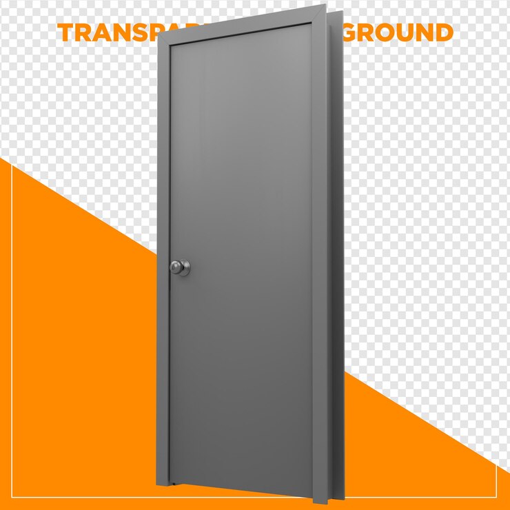 PSD representación en 3d de una puerta gris con fondo transparente