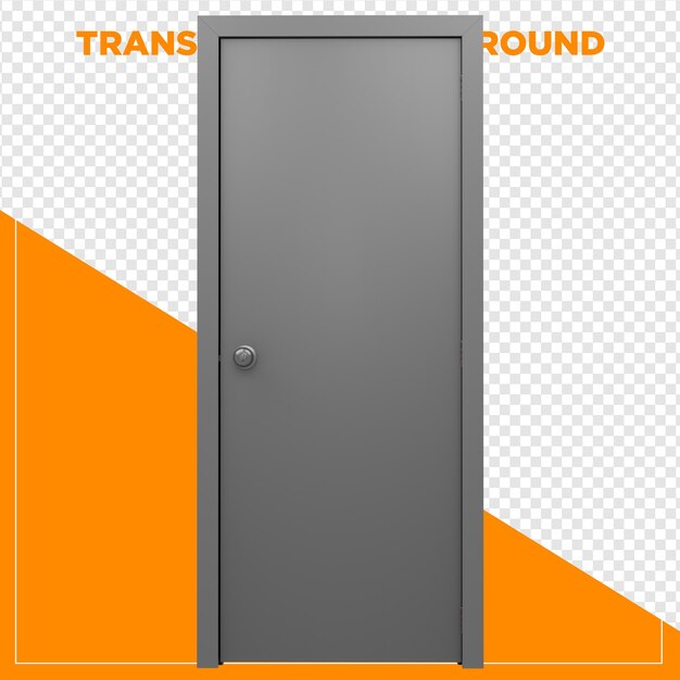 Representación en 3D de una puerta gris con fondo transparente