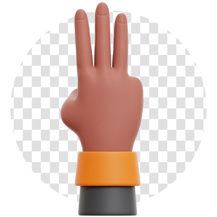 PSD representación 3d que muestra el icono 3d del gesto con la mano número tres