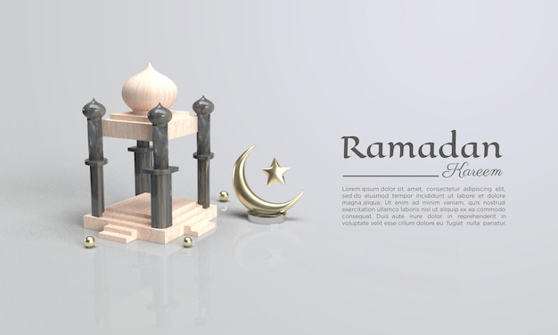 Representación 3D de Ramadán Kareem con ilustración de cúpulas