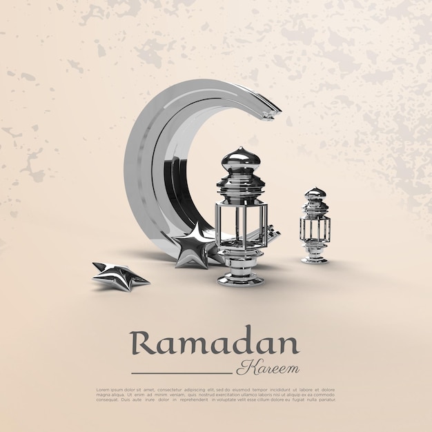 Representación 3d de ramadan kareem con ilustraciones de luna y estrellas