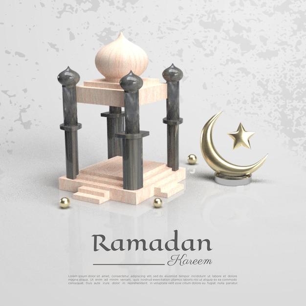 Representación 3d de ramadan kareem con mezquita luna y estrellas ilustraciones