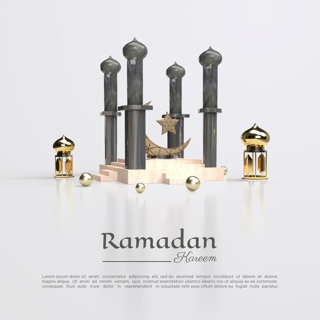 Representación 3D de Ramadán kareem para redes sociales