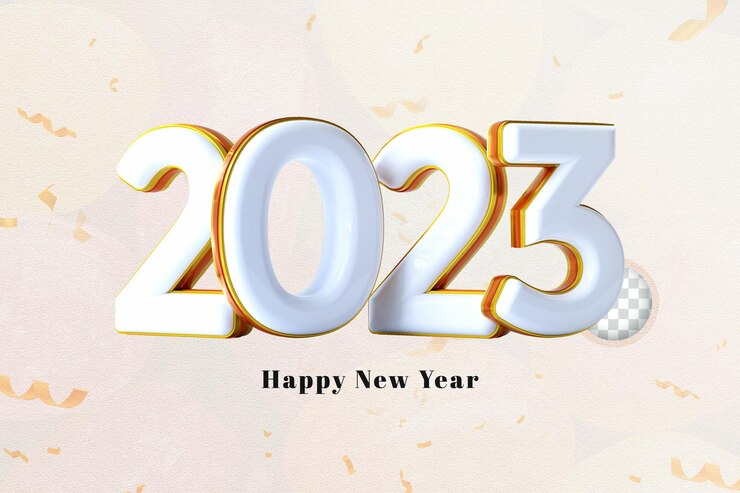 PSD representación 3d realista 2023 texto para celebración de año nuevo concepto de feliz año nuevo
