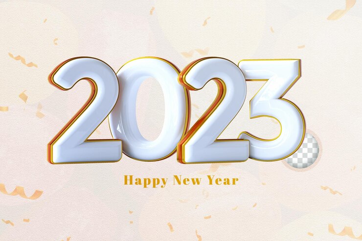 PSD representación 3d realista 2023 texto para celebración de año nuevo concepto de feliz año nuevo