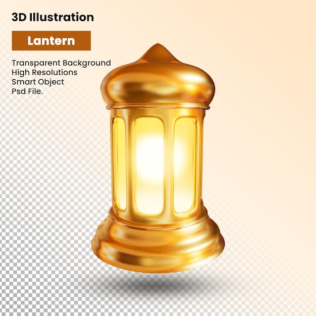 Representación 3d realista de la linterna de oro árabe tradicional con fondo transparente