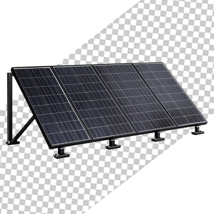 PSD representación 3d realista de paneles solares en una base suspendida de aluminio
