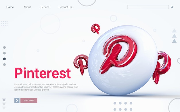 Representación 3d realista pinterest signo icono de render 3d sobre el fondo blanco brillante