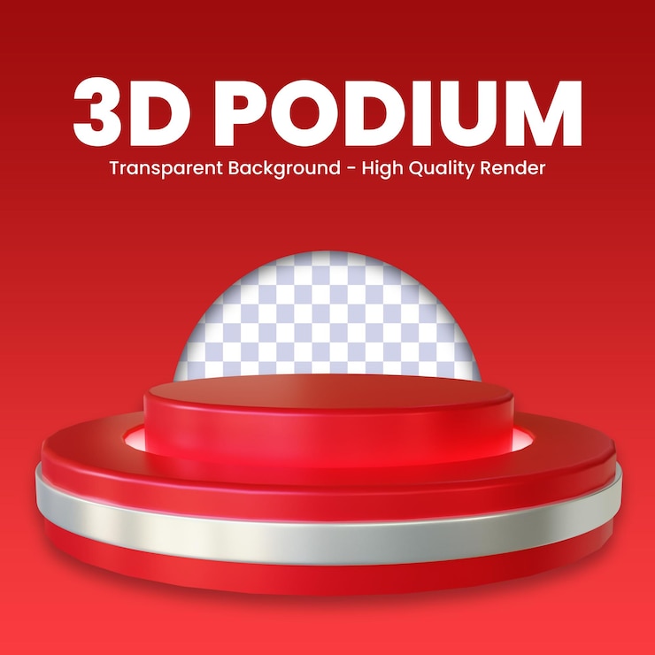 PSD representación 3d realista de podio rojo brillante