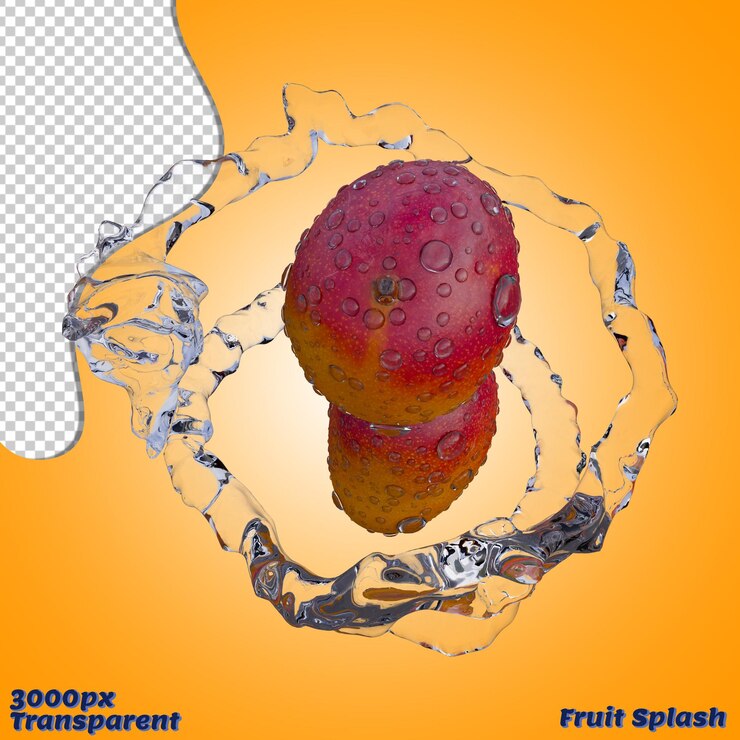 PSD representación 3d realista de salpicaduras de mango rojo, ideal para fines comerciales y de diseño